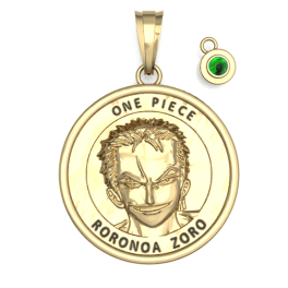 ONE PIECE ネックレス ZORO 天然石チャーム付き One Piece: Silver Coin Necklace + Emerald Charm - Zoro (Gold