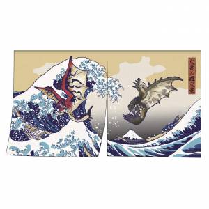 Monster Hunter - Ukiyoe Noren Curtain Rathalos & Rathian x Fugaku [Goods]